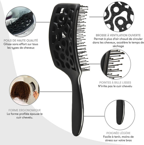 Brosse Démêlante Cheveux Bouclés Cheveux Bouclés, Démêlante, Noir