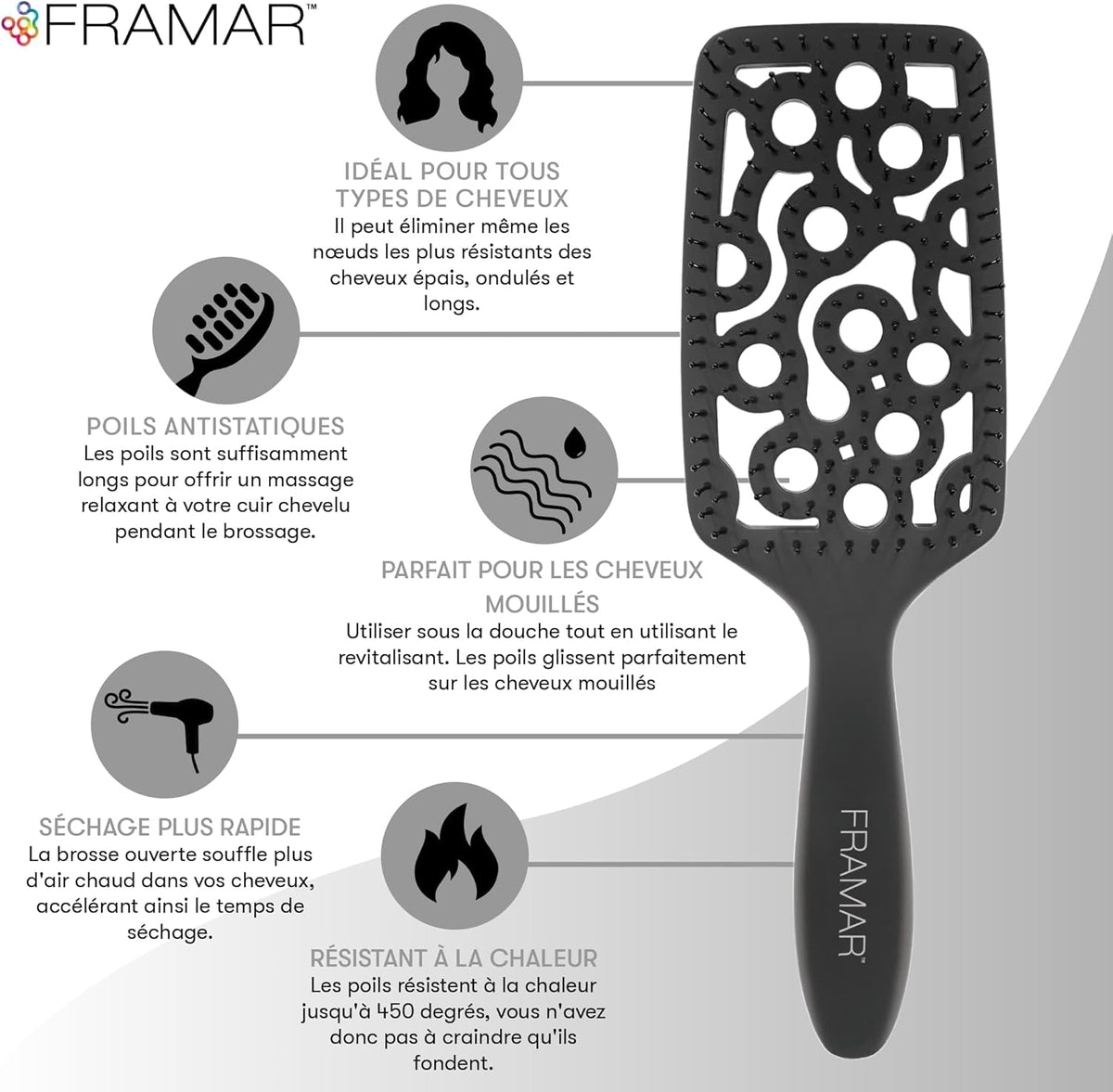 Brosse Démêlante Cheveux Bouclés Cheveux Bouclés, Démêlante, Noir