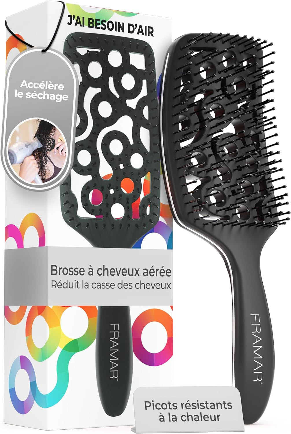 Brosse Démêlante Cheveux Bouclés Cheveux Bouclés, Démêlante, Noir